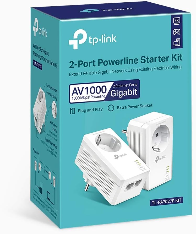 TP-LINK - Starter Kit Powerline 2 ports GigE, HomePlug AV, TL-PA7027P V1