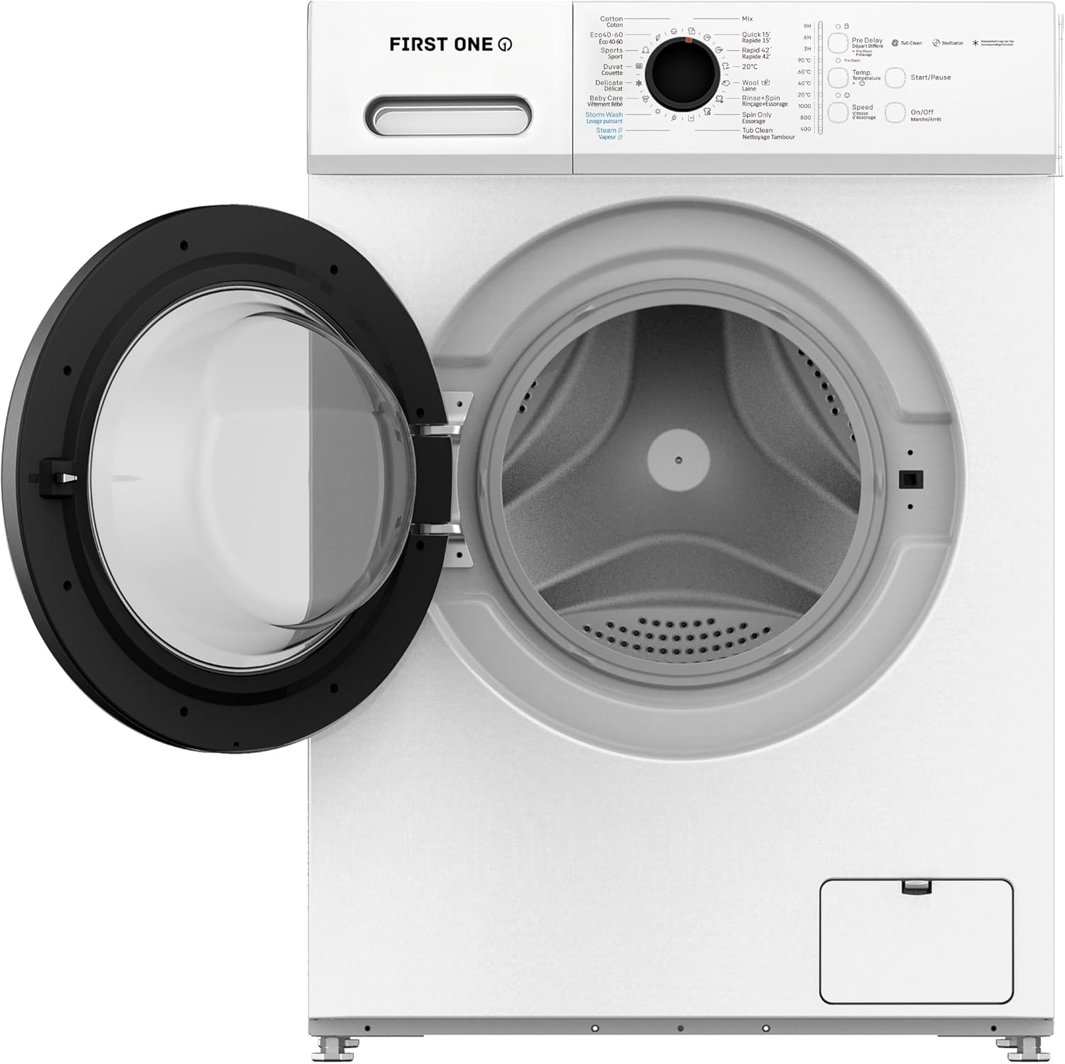 First One – Lave-linge frontal 8kg, 1400tr/min, éco, 16 programmes – FLL81400WH