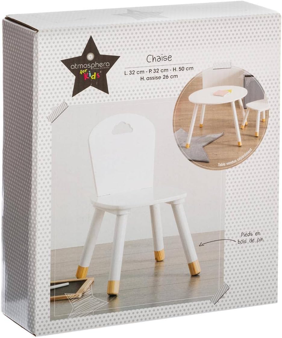 Atmosphera - Chaise enfant Douceur, blanche, confortable et solide
