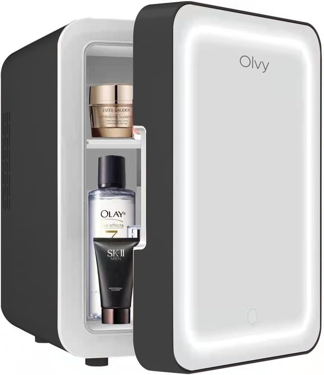 Olvy - Mini Frigo Cosmétique 4L - miroir LED, portable, noir