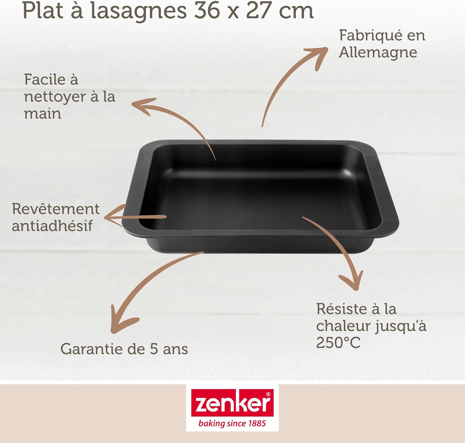 Zenker - plat à lasagne 36x27x5 cm - inox noir, plat à four