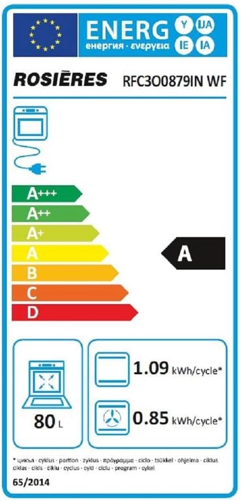 Rosières - Four encastrable série Connecté 80L, pyrolyse, chaleur tournante, 11 fonctions, wifi/bt, rails télescopiques,
