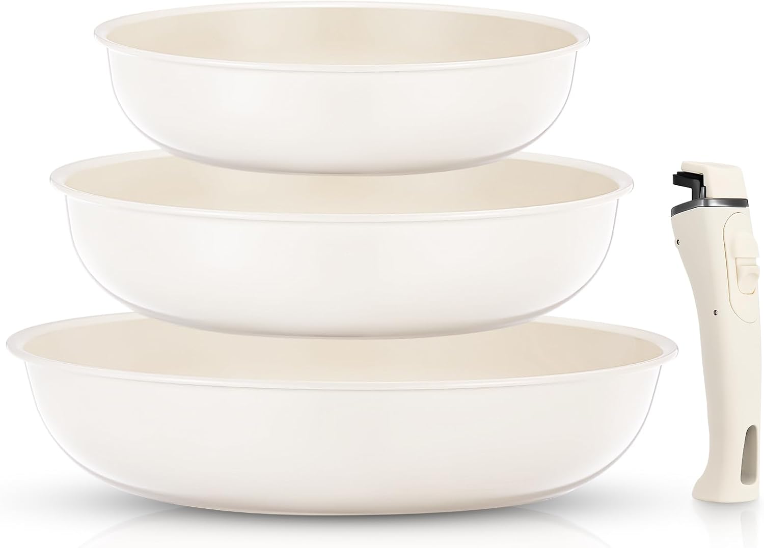 FOHERE - Lot de 3 poêles amovibles - 20/24/28cm - tous feux, four, lave-vaisselle