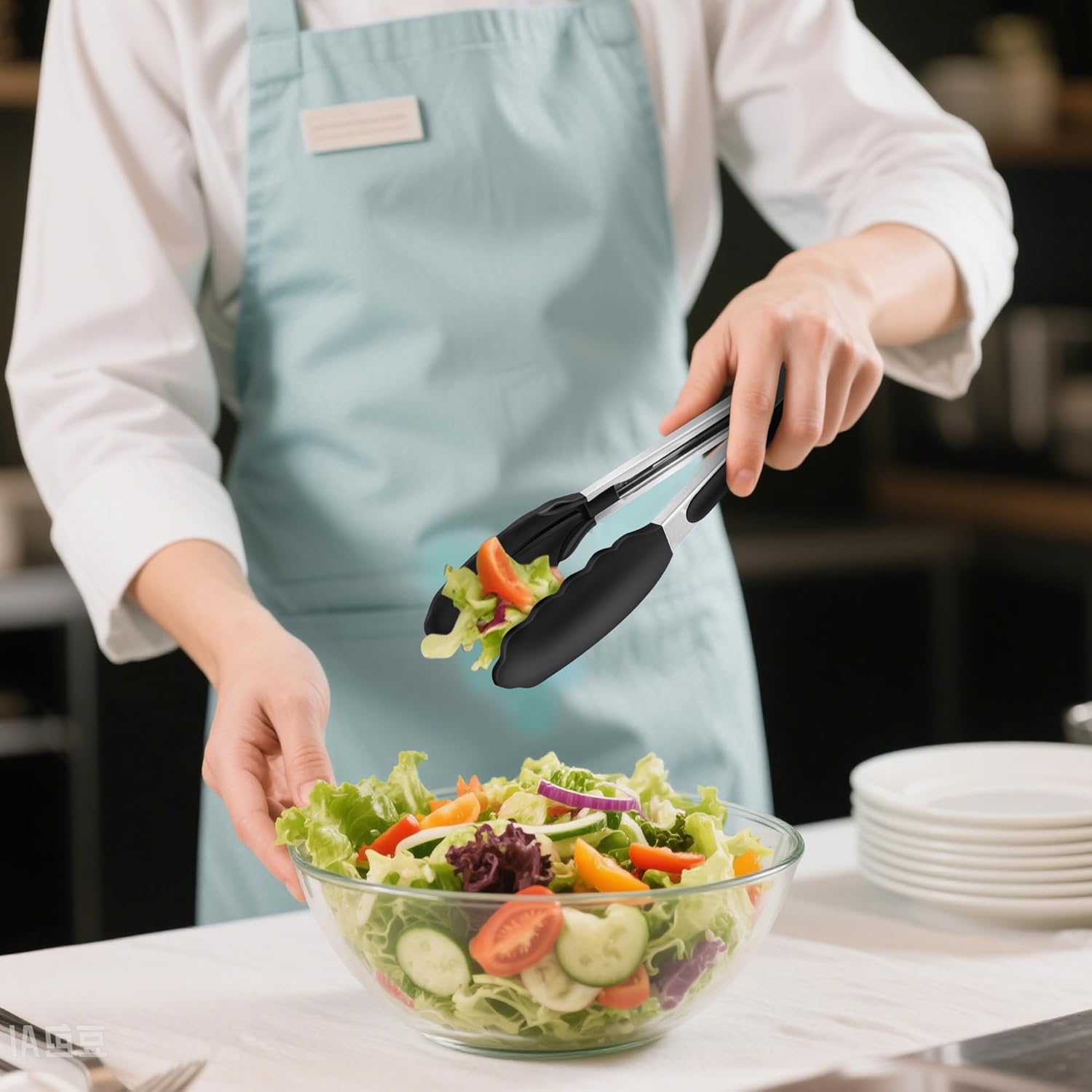 Pinces de cuisine inox/silicone, lot de 2, poignées antidérapantes, 26cm, résistant chaleur