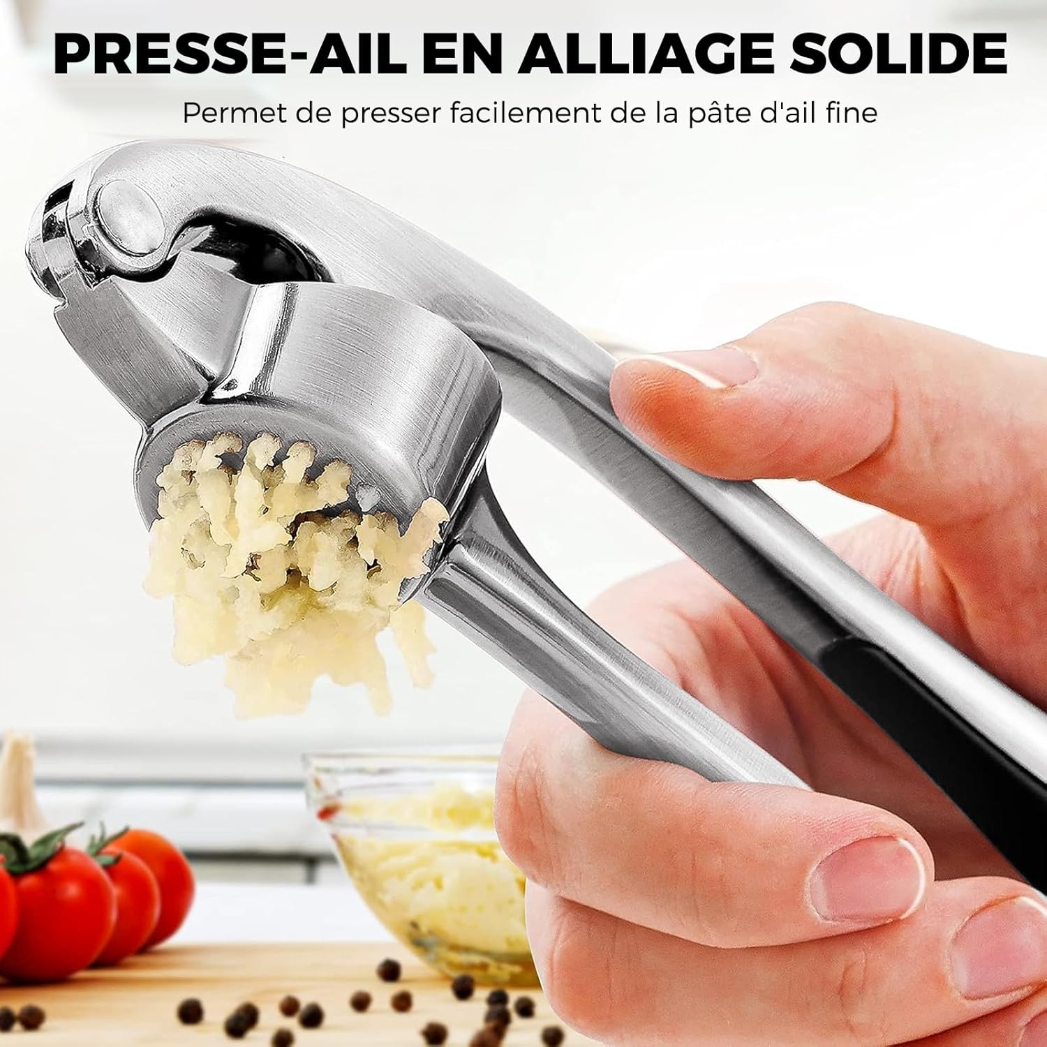 Presse-ail Inox - professionnel, facile à nettoyer, argenté, durable