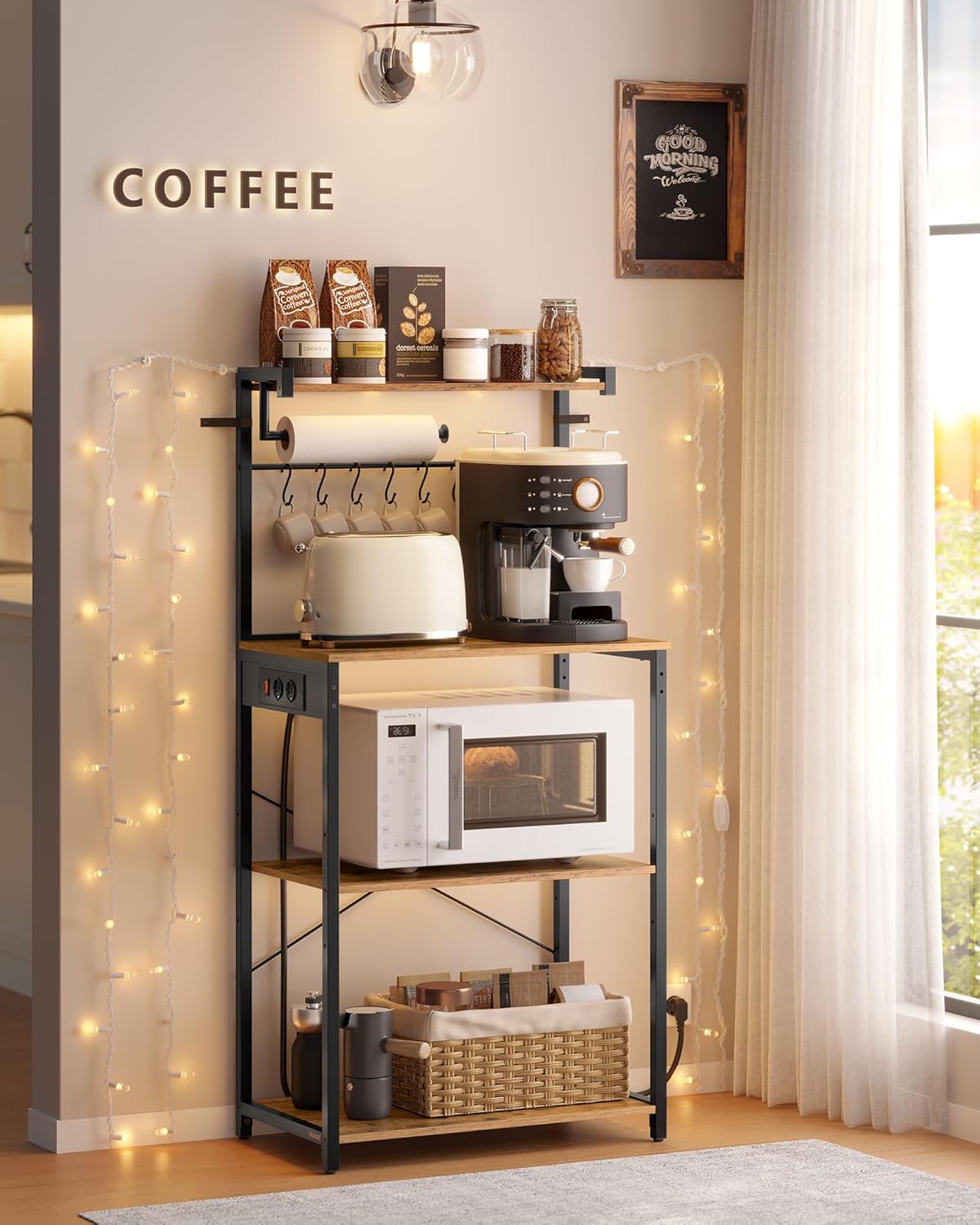 VASAGLE - étagère cuisine 4 niveaux, multiprise, 40x60x140 cm, KKS014K02