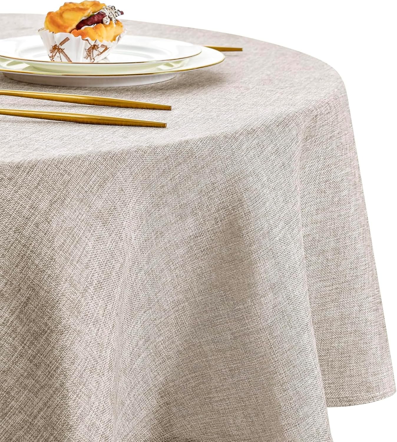 DWCN - nappe ronde effet lin 120 cm - imperméable, lavable, anti-tache