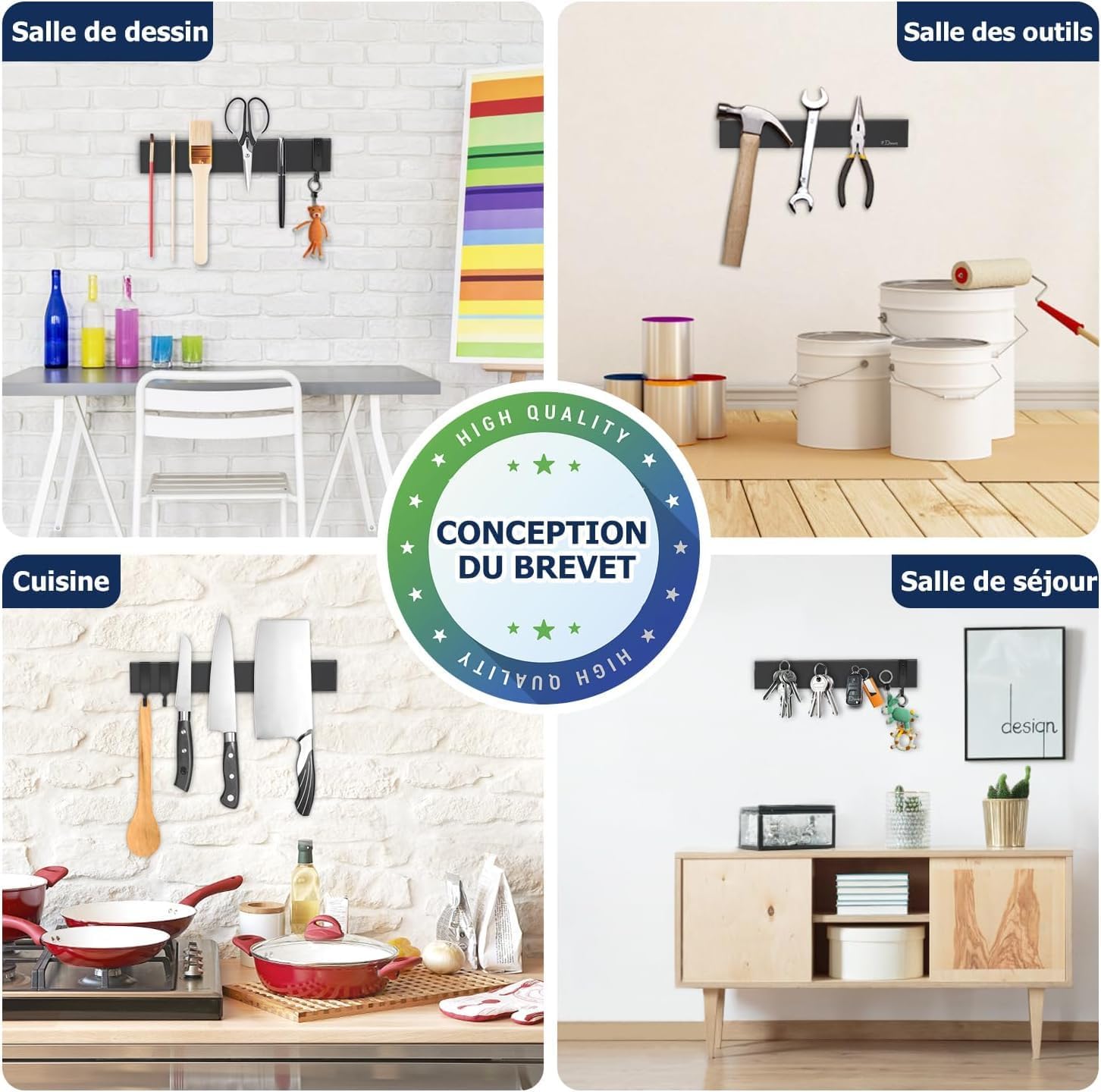 Dmore - barre magnétique série 30 cm - support puissant, 2 crochets, montage adhésif ou vis