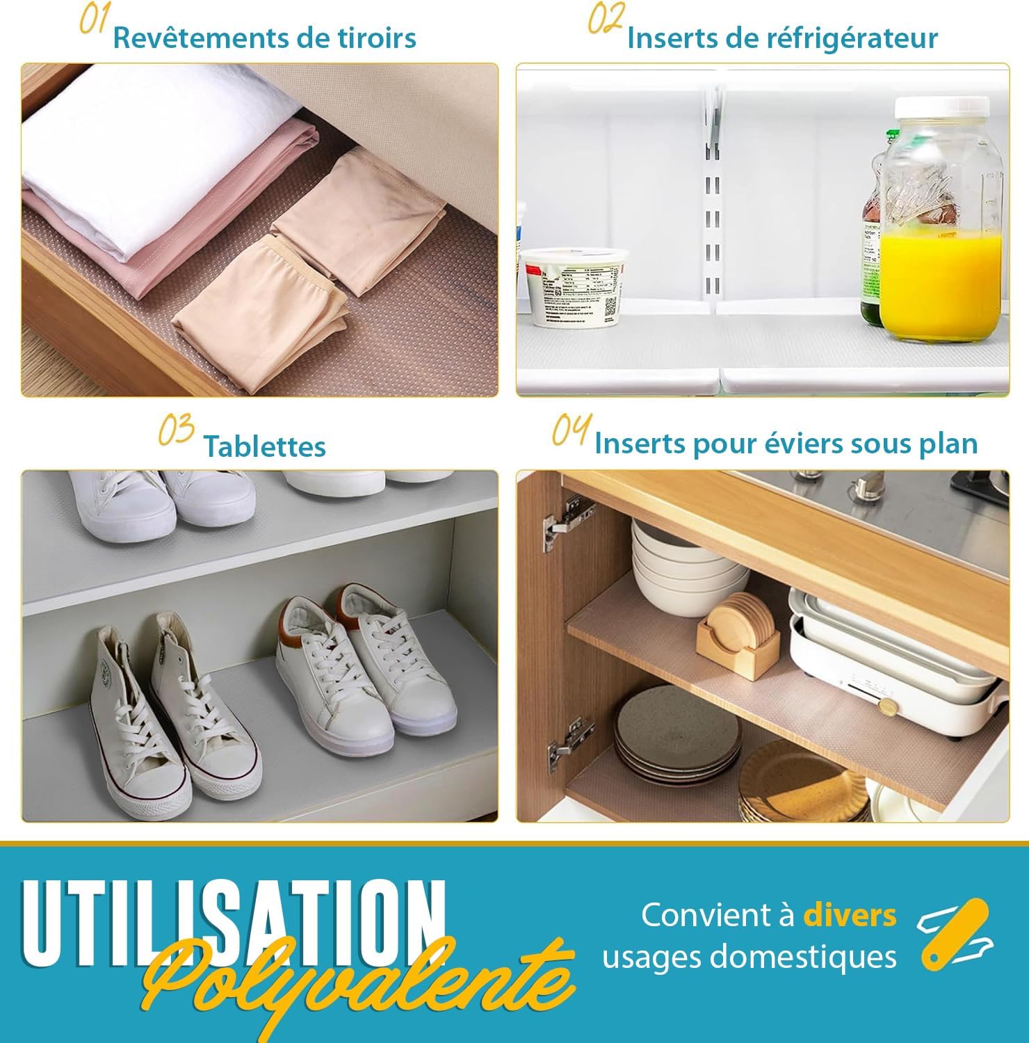 Linda's Essentials - tapis antidérapant cuisine 60x500cm, protection tiroir