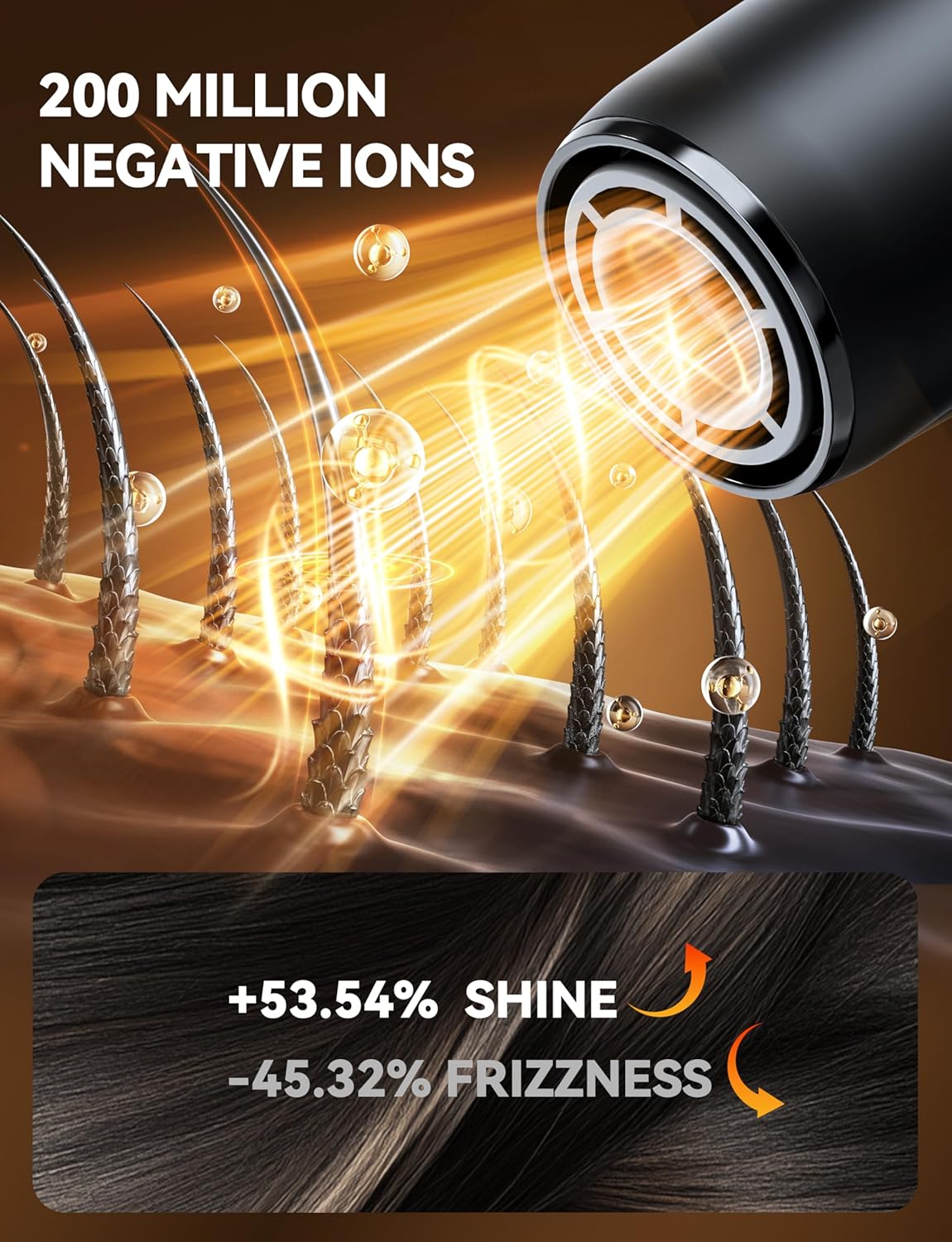 Sèche-cheveux professionnel - 2200W, ions négatifs, 4 températures, 3 vitesses, 320g, 100,000RPM