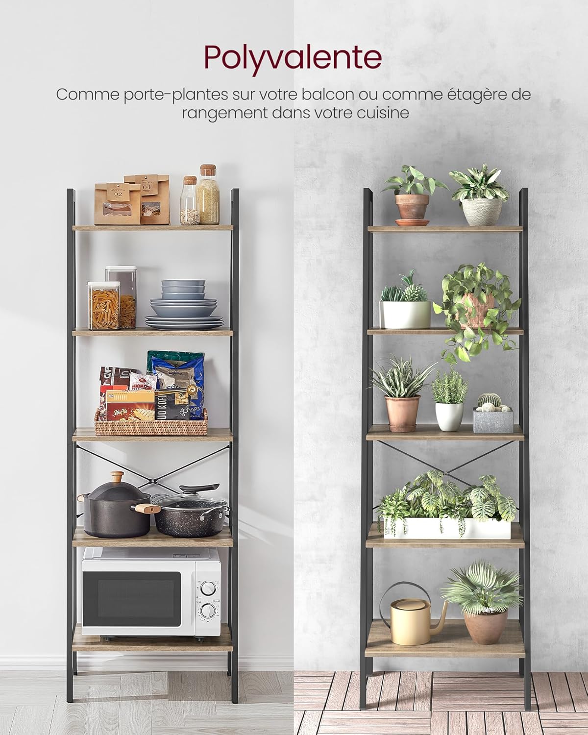 VASAGLE - Étagère 5 niveaux moderne acier, 50x30x150cm, LLS045B50