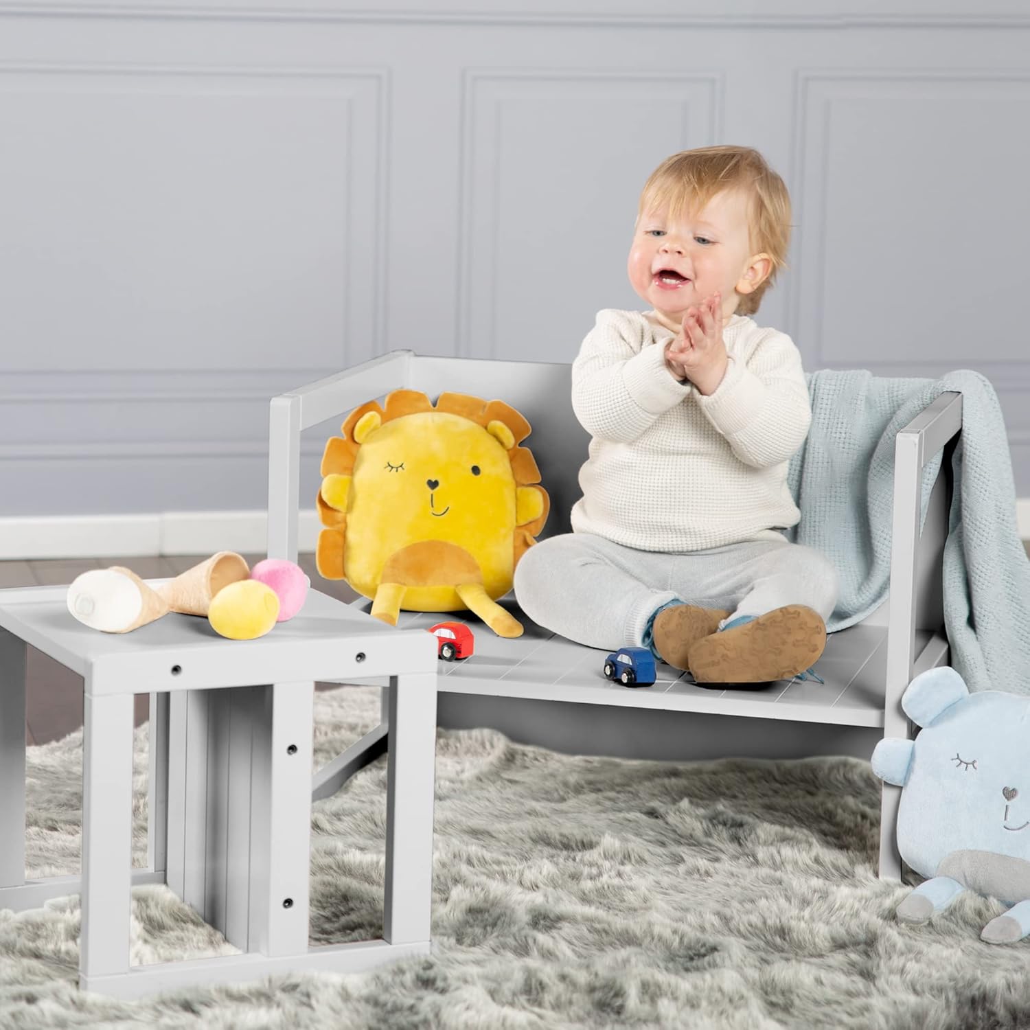 Roba - Ensemble table et chaise enfant - réglable 3 hauteurs - style campagne, gris