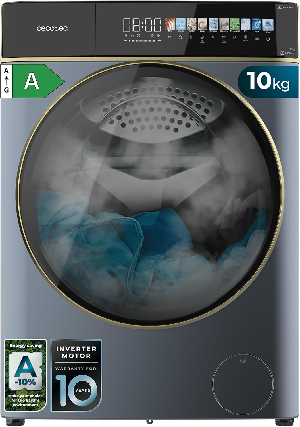 Cecotec - Bolero DressCode 10kg, 1400tr/min, écran 10,3