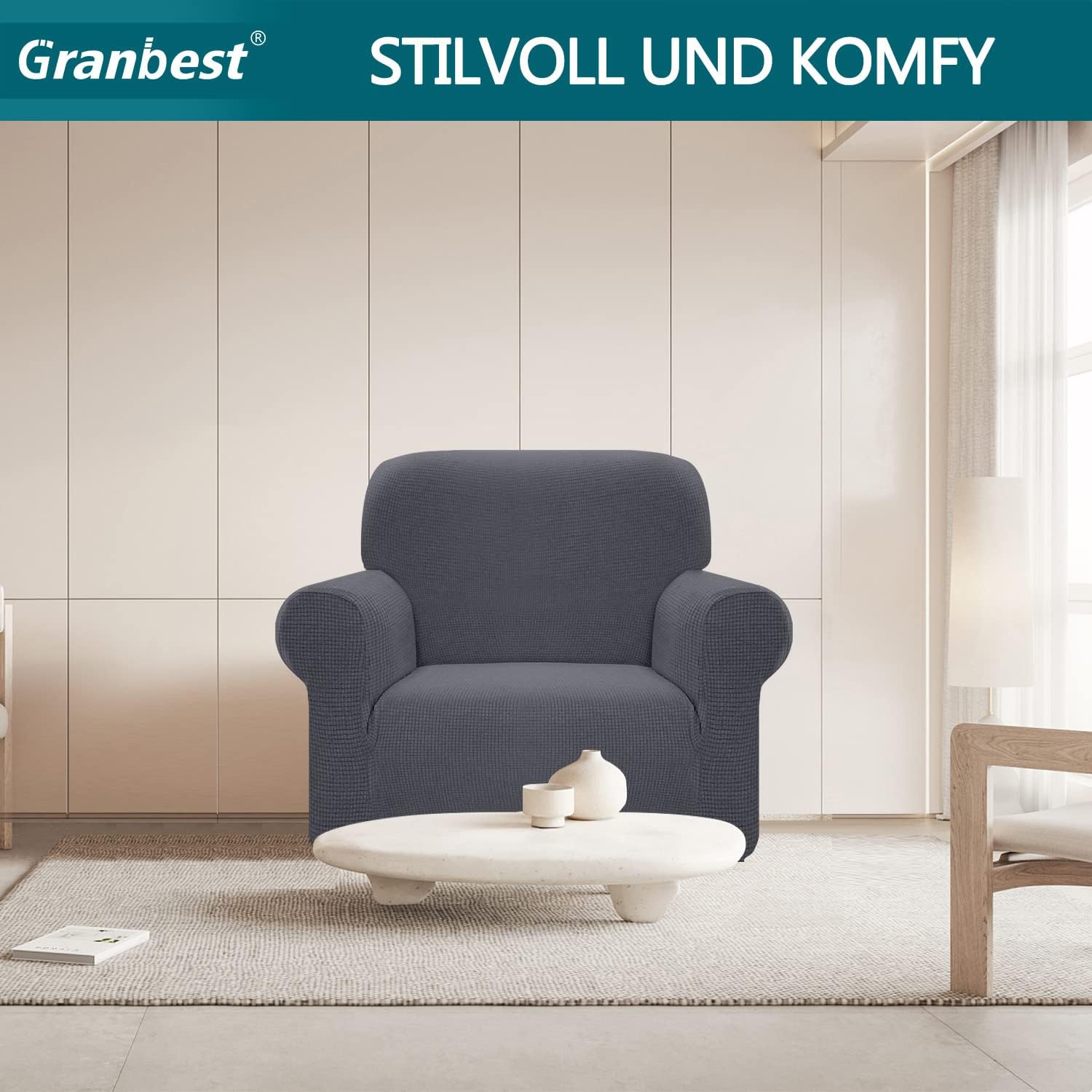 Granbest - housse canapé Stretch série Jacquard - 1 place - imperméable, mousse antidérapante, coloris gris