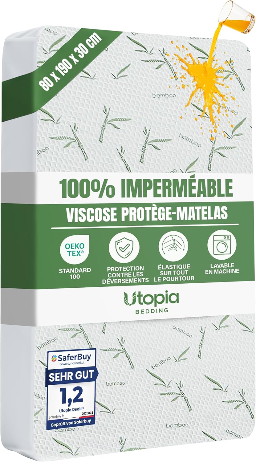 Utopia Bedding - Protège-matelas série Premium - 80x190x30 cm - imperméable, viscose, Oeko-Tex