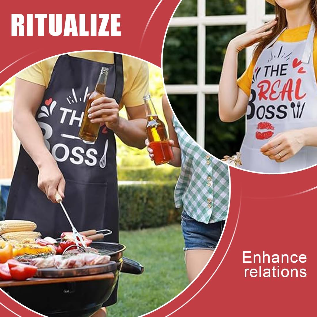 Tablier cuisine couple - Mr & Mrs Right - réglable - cadeau mariage, crémaillère