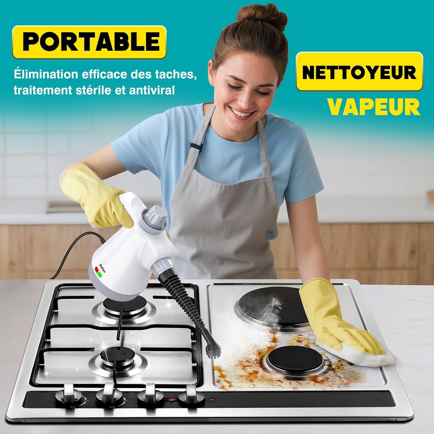 Nettoyeur Vapeur Portatif - 1050W - compact - nettoyage haute température, désinfection sans chimie