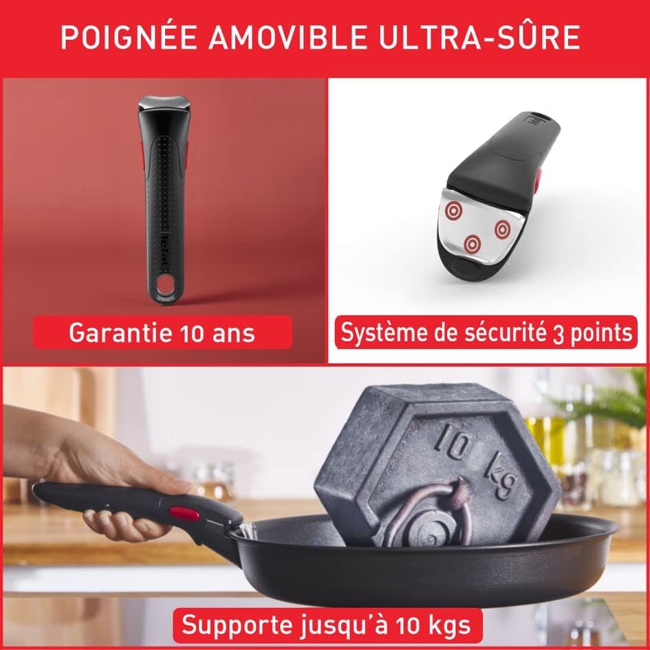 Tefal - Ingenio Easy Cook N Clean - 3 poêles 22/24/26 cm, poignée amovible, antiadhésif, sans induction, L1579002