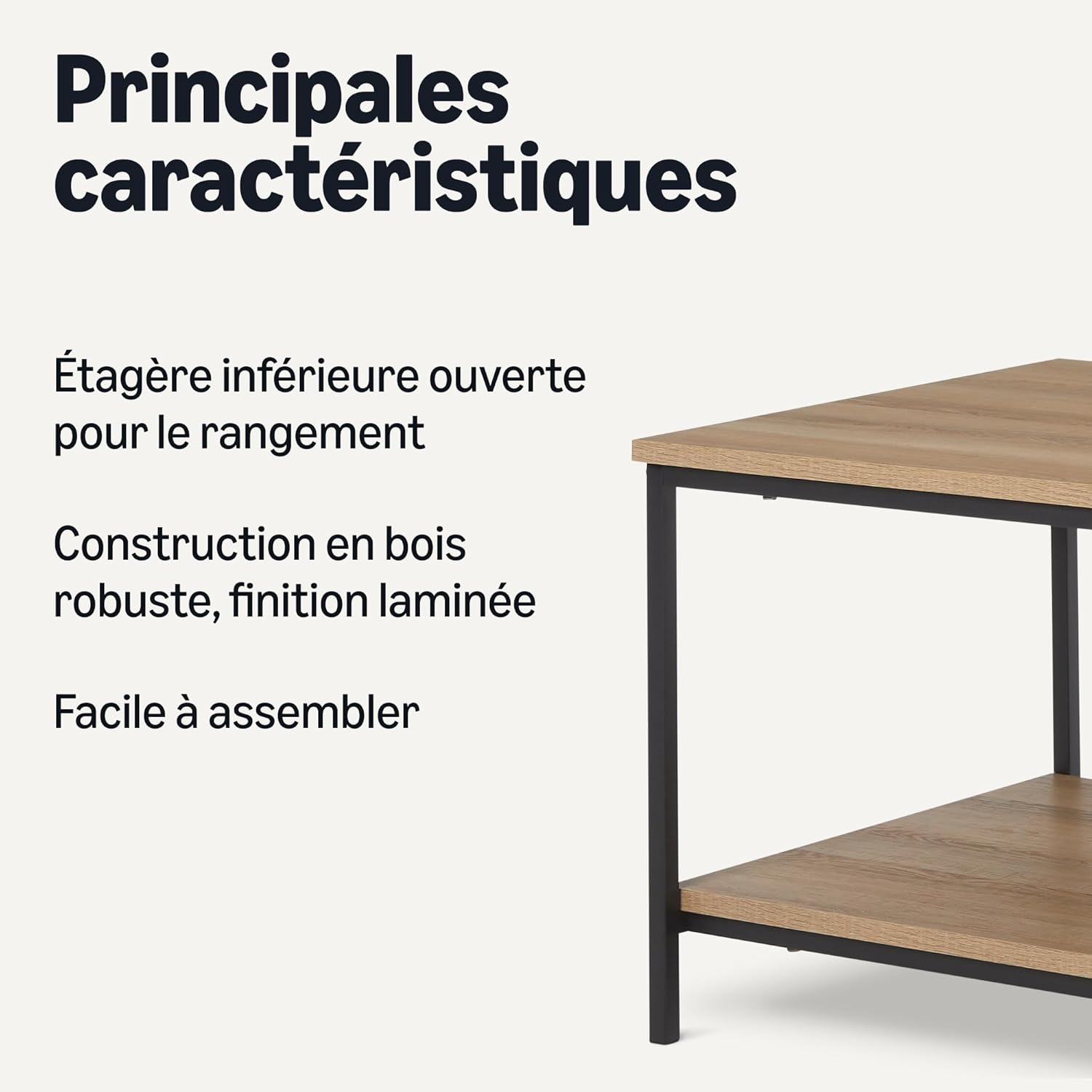 Amazon Basics - table basse rectangulaire, 80x50,5x42 cm, chêne, étagère