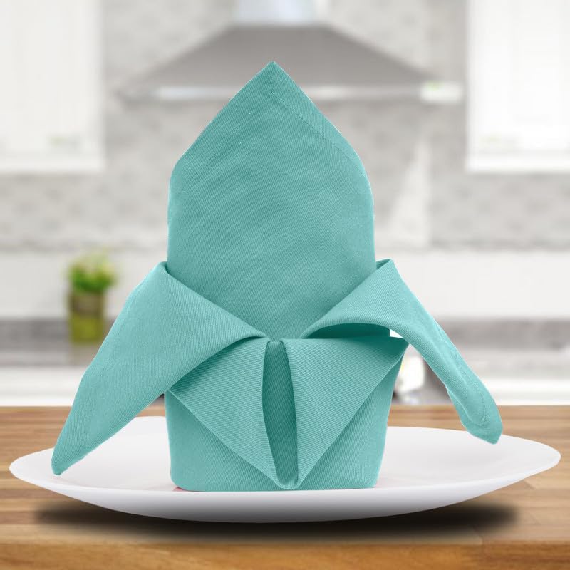 Sweet Needle - serviettes de table lot de 12 - 45x45 cm - coton épais, coins arrondis, vert sauge