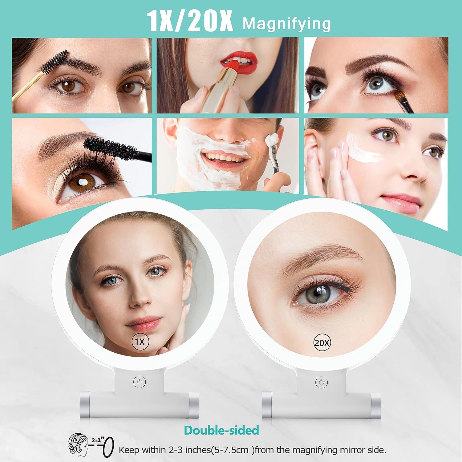 B Beauty Planet - miroir grossissant double face 20x/1x - éclairage LED, écran tactile