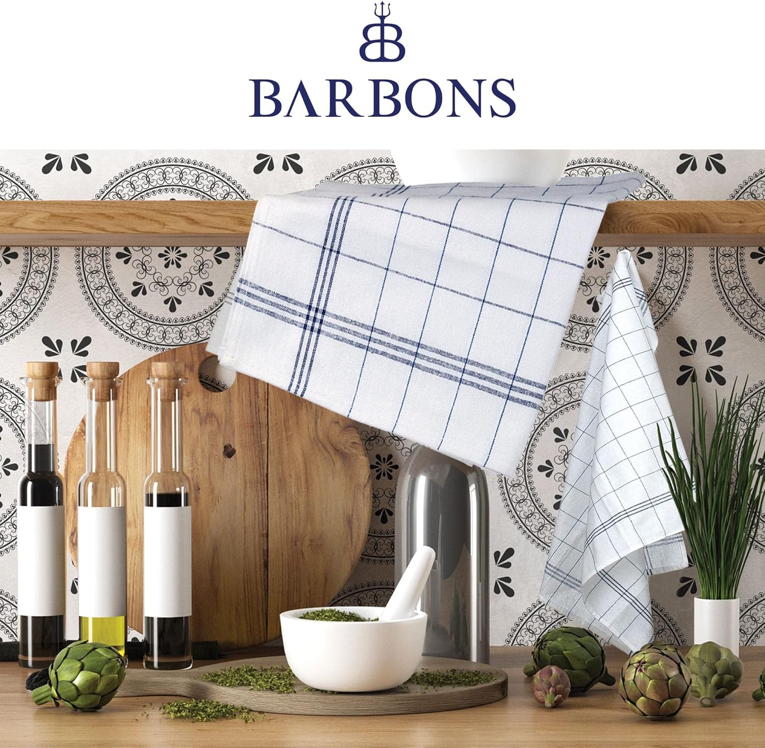 BARBONS - lot de 10 torchons - 50x70 cm - coton absorbant Oeko-TEX