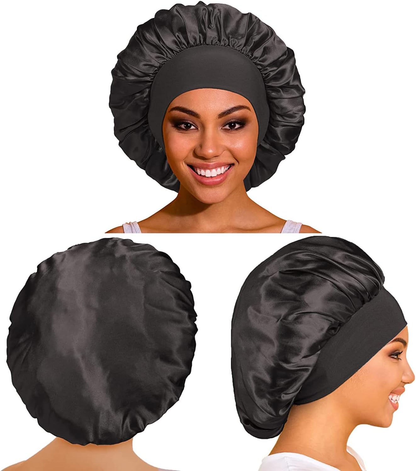 Bonnet satin cheveux nuit - lot de 2 - protection soyeuse, femme