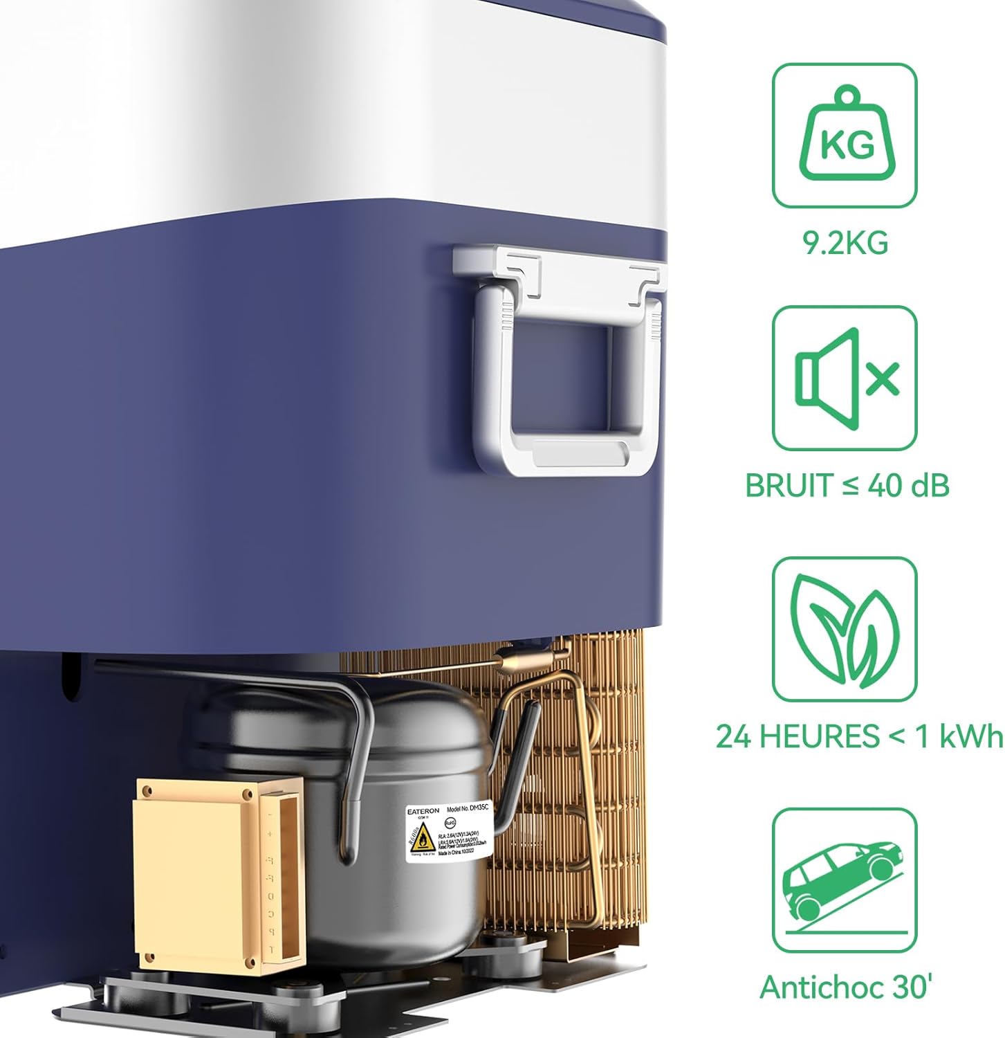 BINGI - glaciere electrique 22L - silencieuse, -18°C/+15°C, 12V/24V/220V