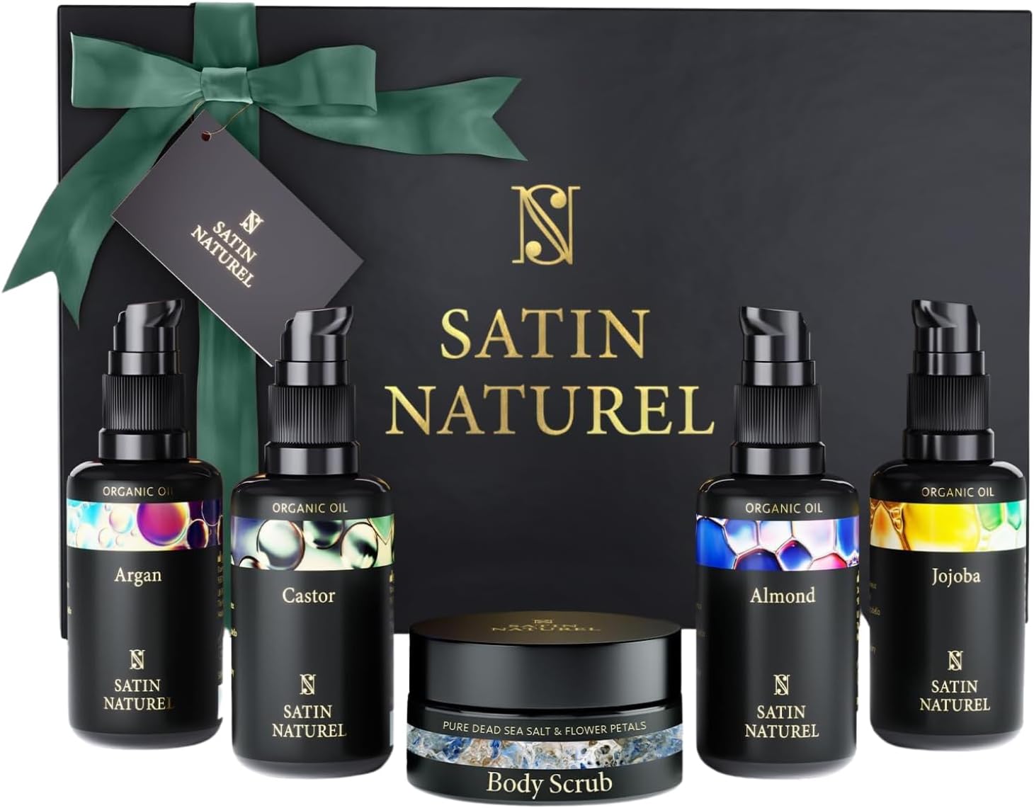 Satin Naturel – Coffret Beauté 5x30ml – Huiles naturelles et gommage corps