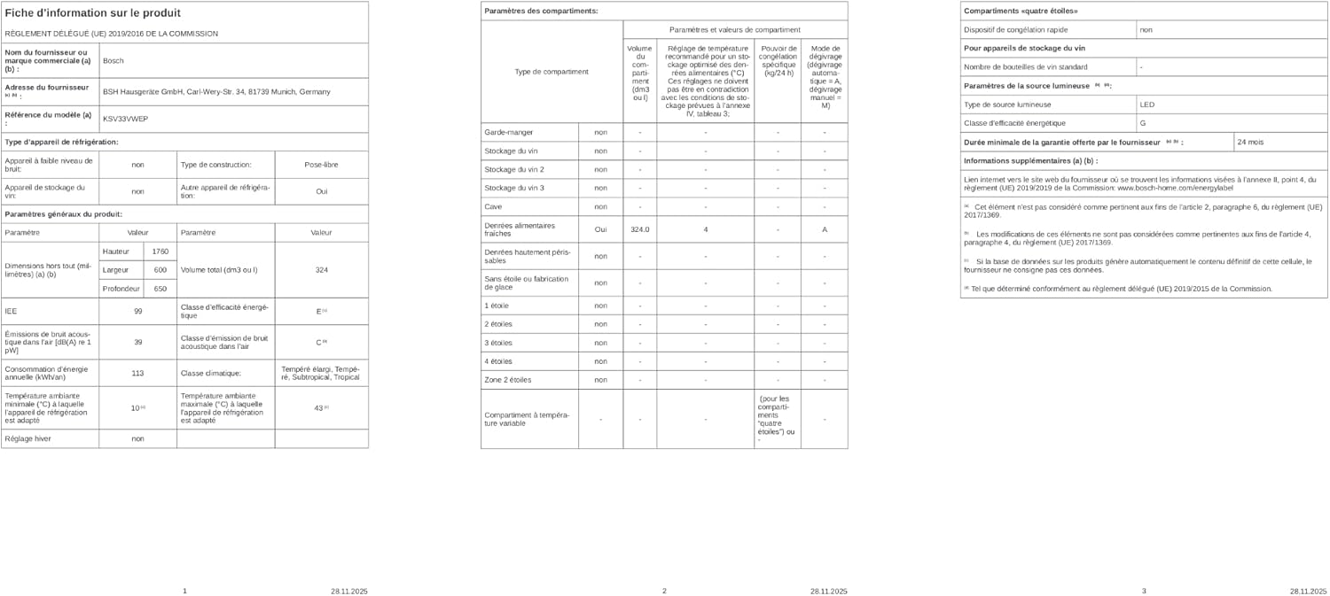 Bosch - réfrigérateur Série 4 - 176x60 cm - VitaFresh, 324L - KSV33VWEP