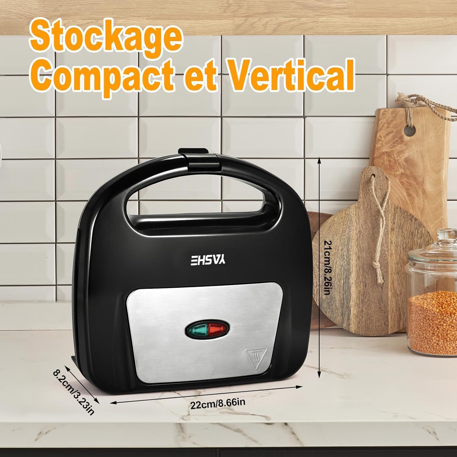 YASHE - appareil à gaufre 750W - 2 plaques antiadhésives, cuisson automatique