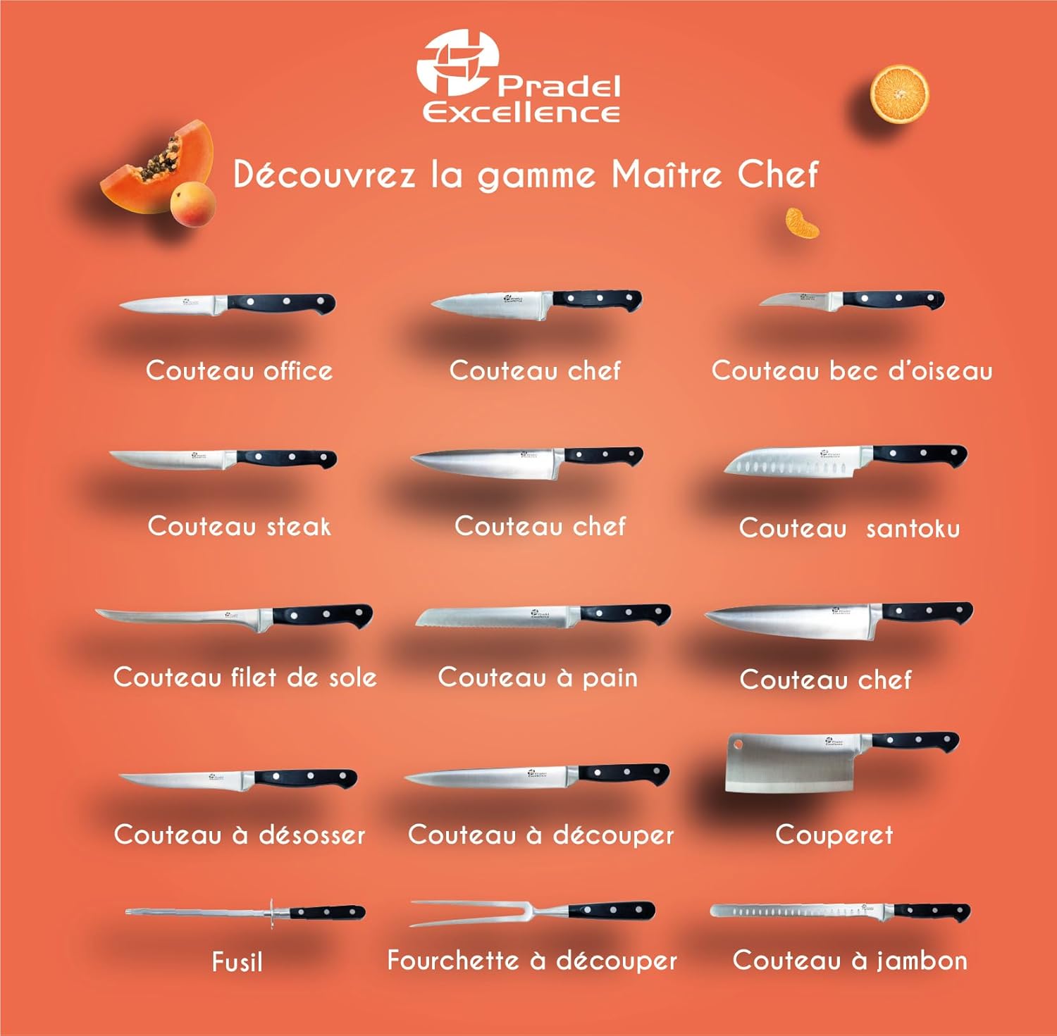 Pradel - Excellence Maitre Chef - 41,5cm - lame 28cm inox, manche ergonomique, alvéoles anti-adhésion