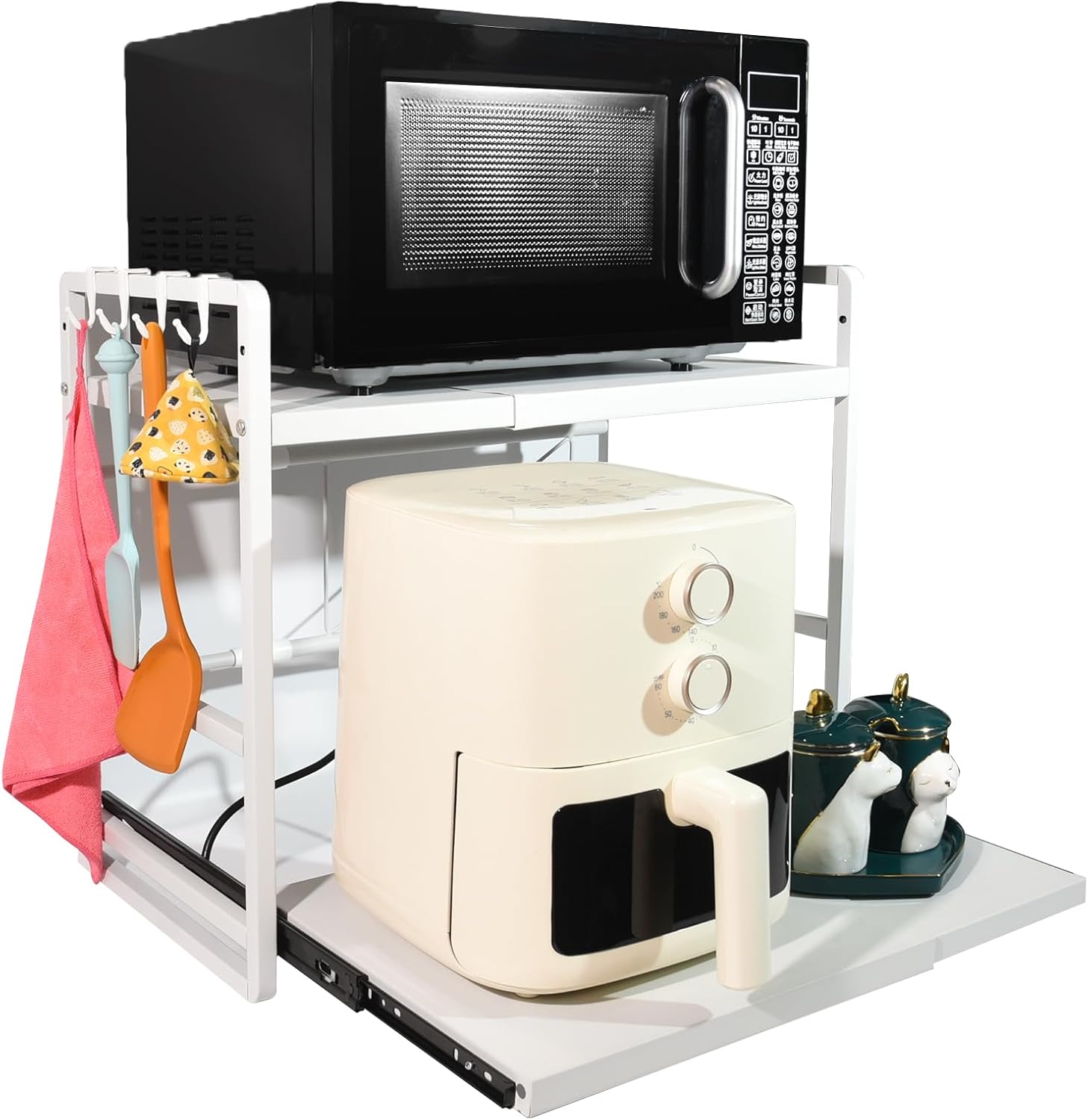 Étagère de cuisine 2 étages - réglable, extensible, tiroir - acier blanc