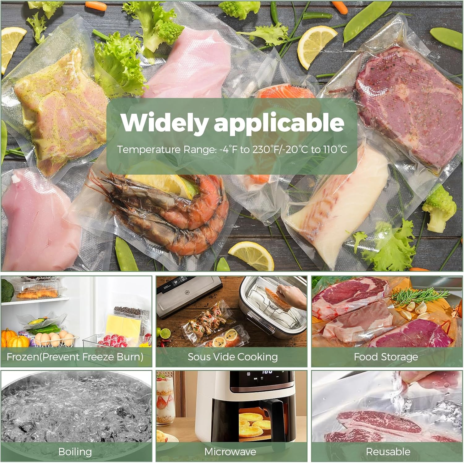 Rouleau sous vide alimentaire - 3 tailles 28/25/20x300cm, sans BPA, compatible toutes machines