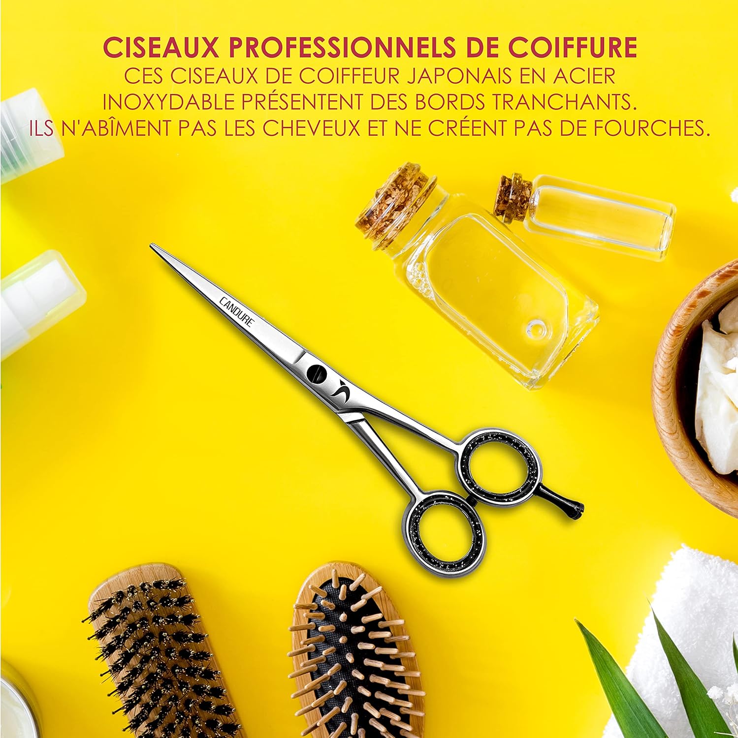Candure - ciseaux de coiffure pro 6.5'' - inox, coupe précise