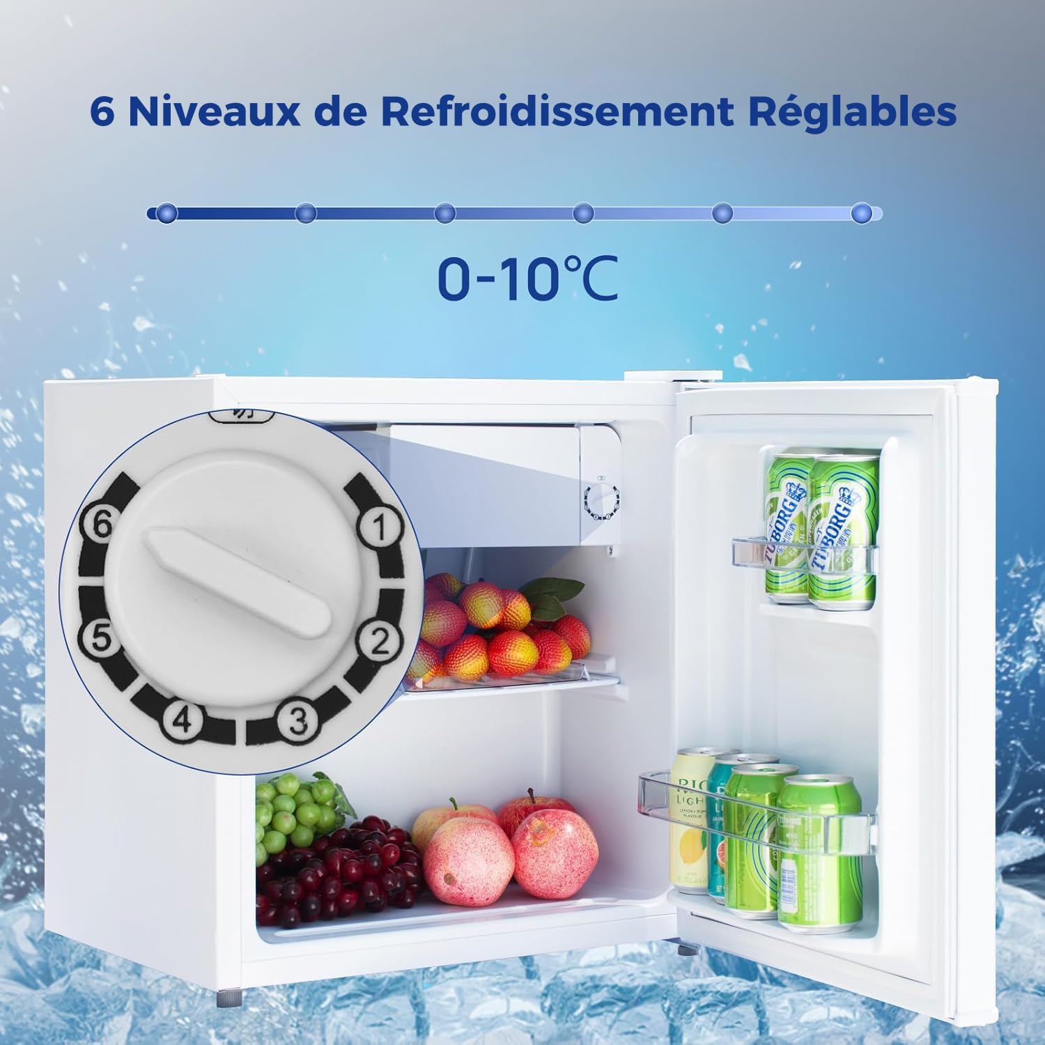 Smad - Mini Frigo 48L - porte réversible, 0-10°C, blanc, compact