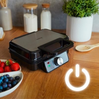 Gaufrier - 1200W, 2 plaques, temp. réglable, compact, poignée froide