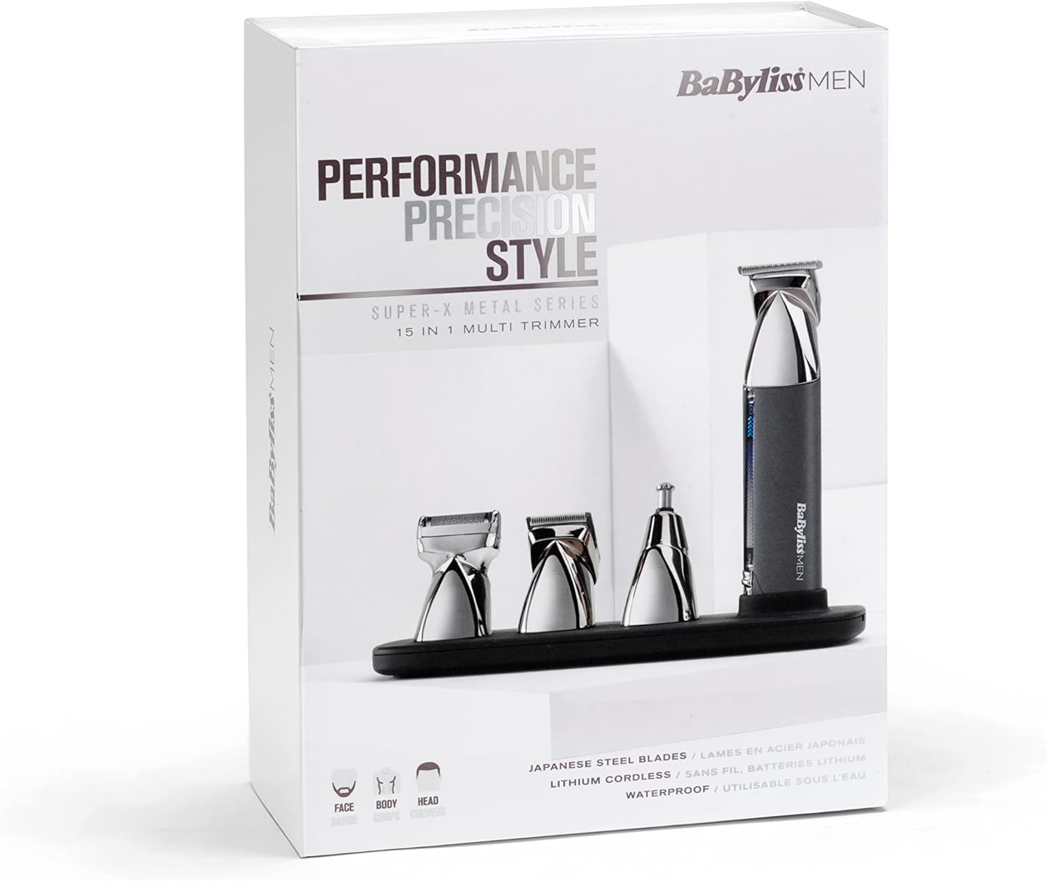 BaByliss - Super-X Metal - tondeuse 15-en-1, waterproof, lames acier japonais, sans fil, MT996E