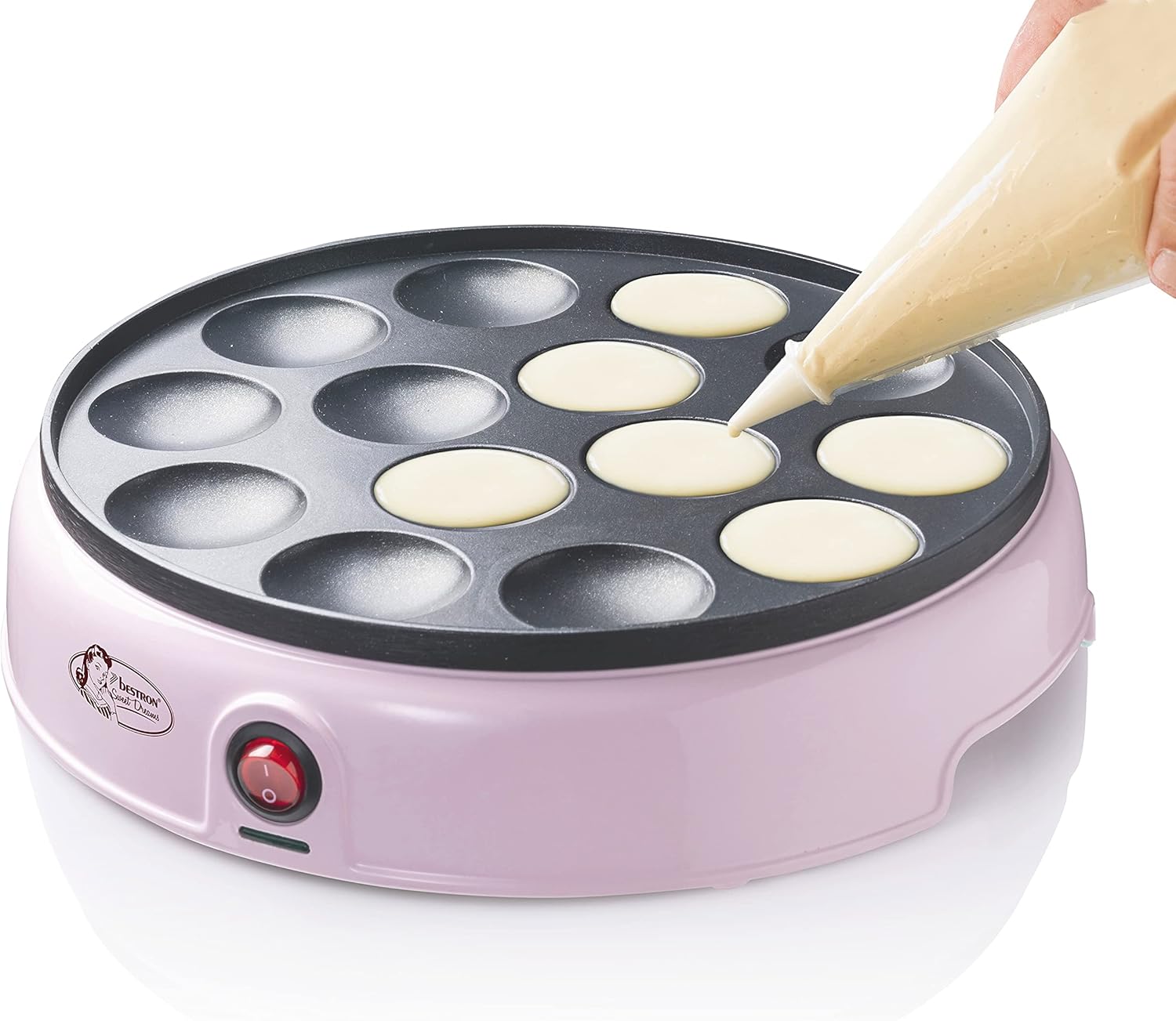 Bestron - Appareil à poffertjes Sweet Dreams - 800W - mini crêpier anti-adhésif, rose