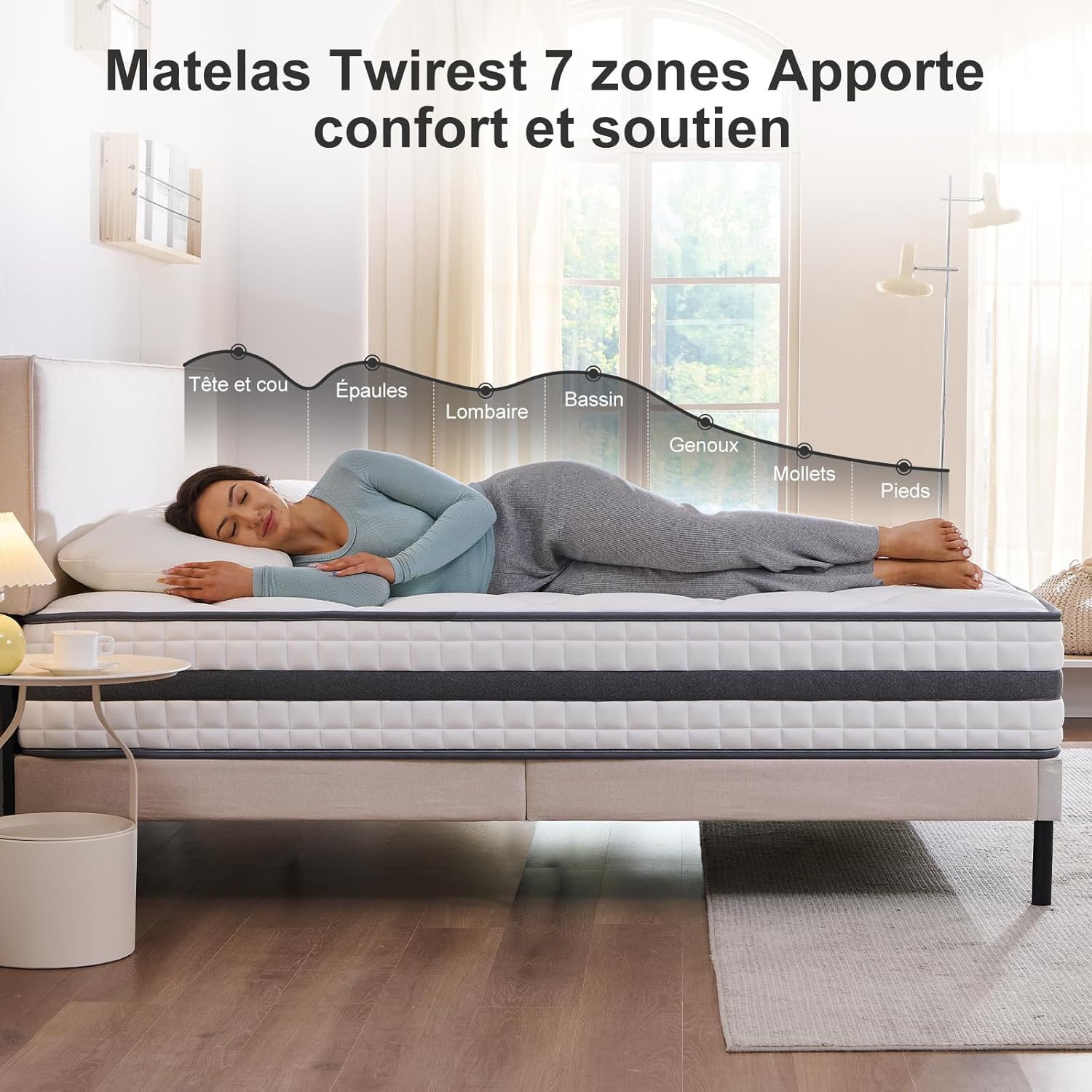 Matelas - Hybride mousse mémoire et ressorts - 140x190x22 cm - doux, durable, respirant