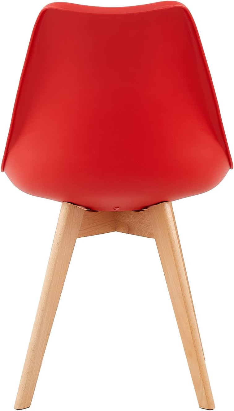 EGGREE - chaises scandinaves lot de 8 - bois hêtre, rouge, rembourrées