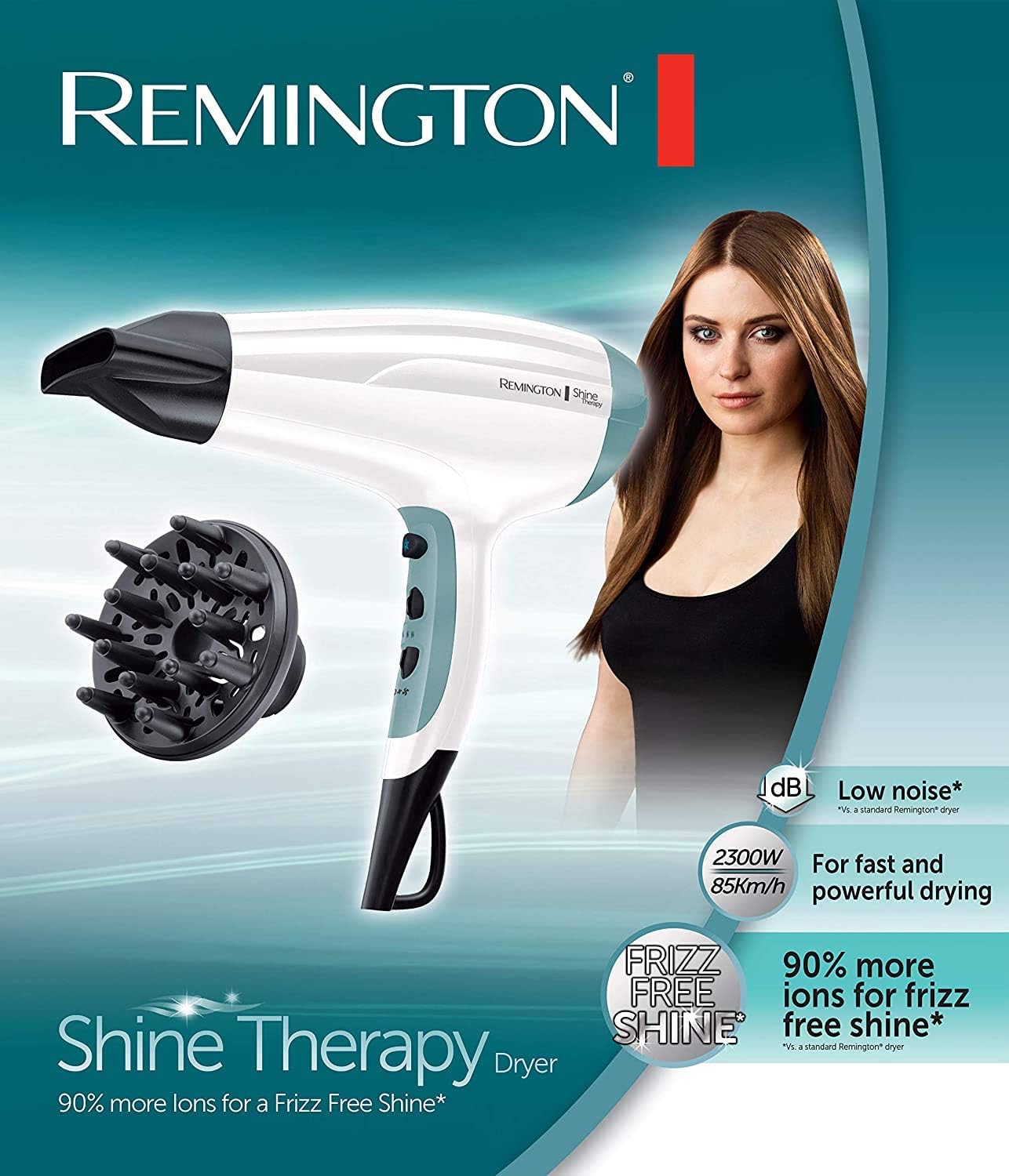 Remington - Sèche-cheveux Shine Therapy - 2300W, ionique, 3 températures, 2 vitesses, silencieux, anti-frizz - D5216