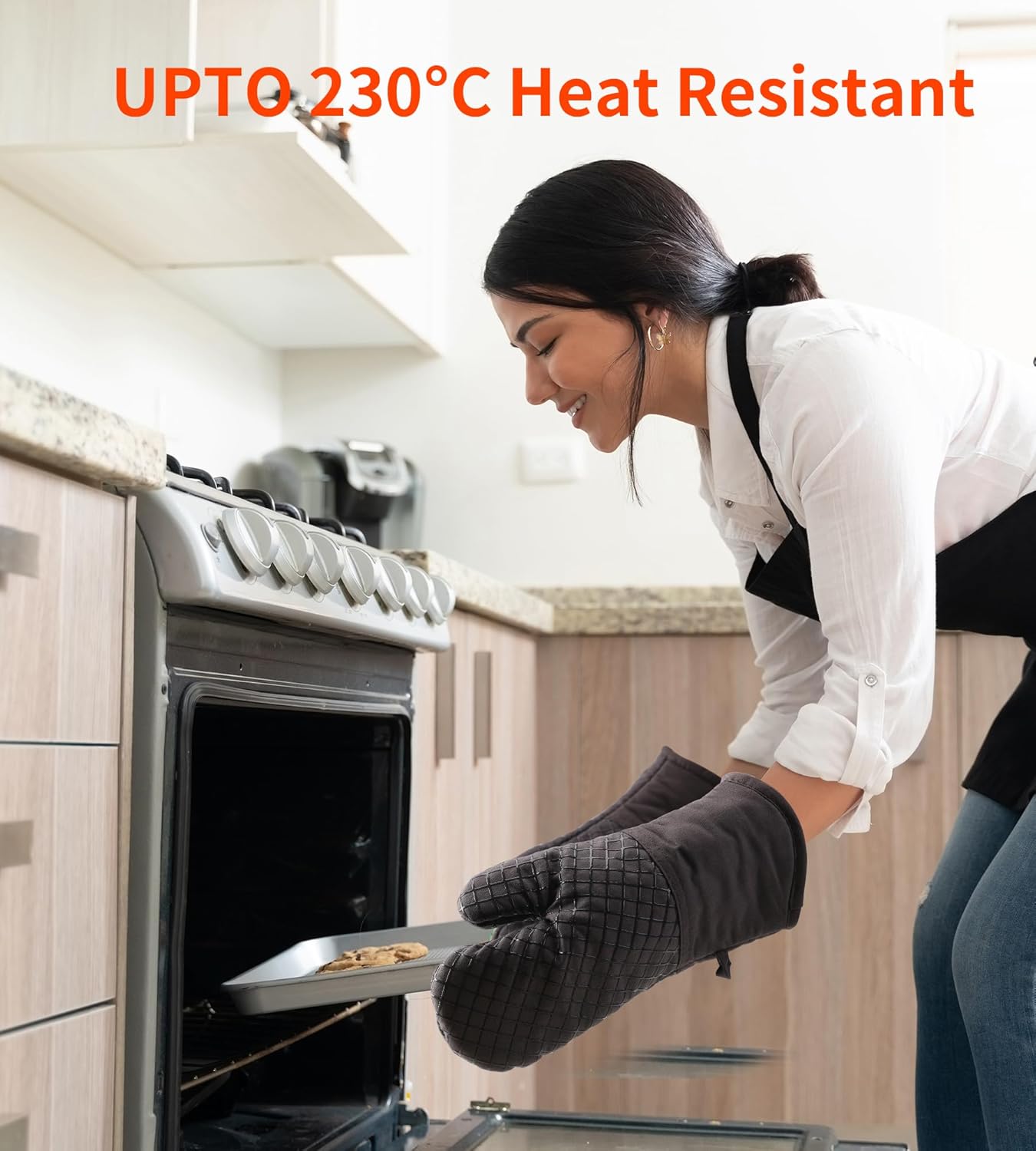 Maniques de Cuisine - lot de 4 - coton doux, silicone épais, antidérapant, résistantes à la chaleur, longues et flexible