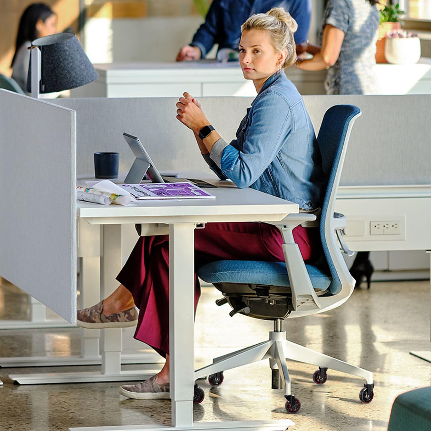 HOLKIE - roulettes chaise bureau - 10x22mm - lot de 5, caoutchouc, rouge, compatible bois/tapis