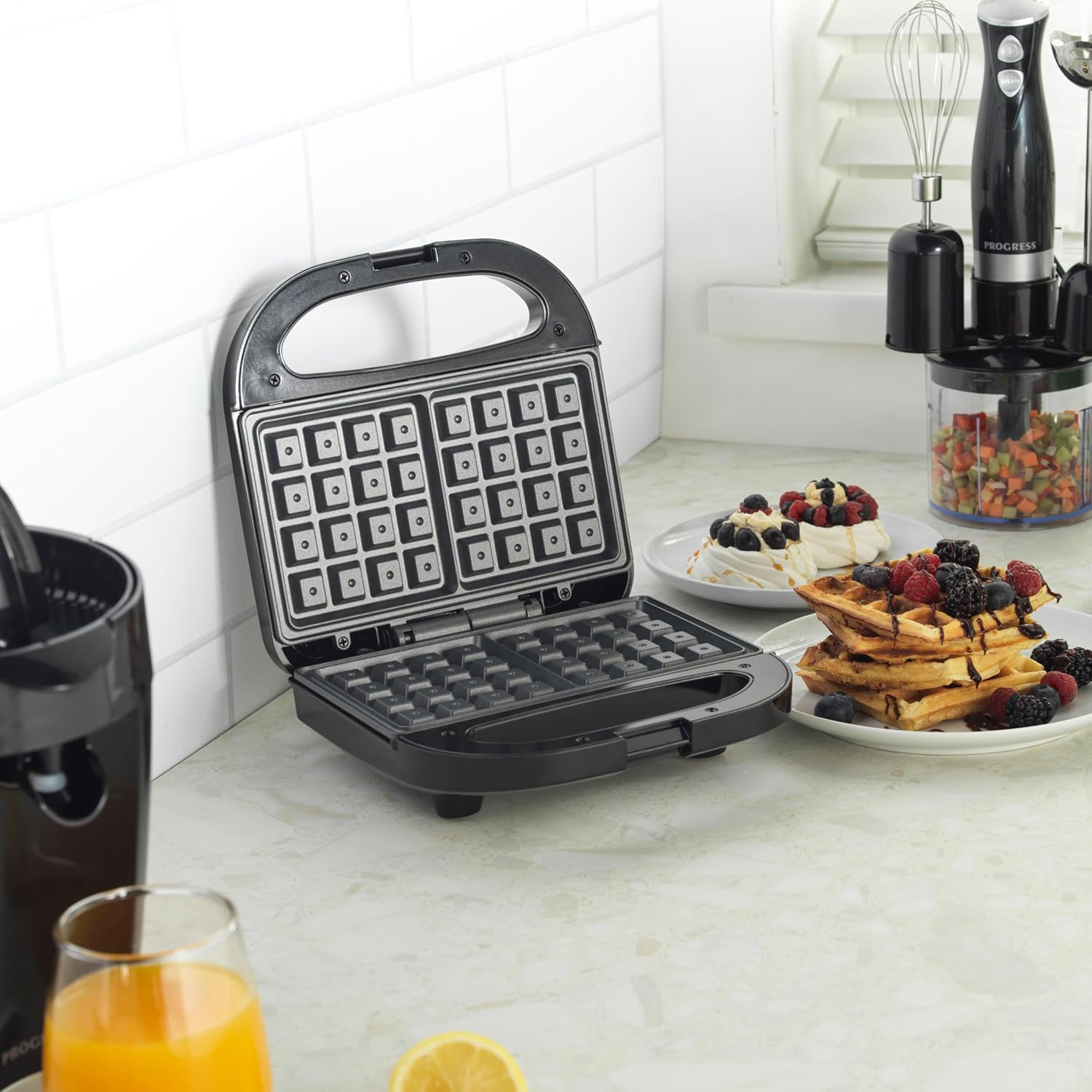 Progress - grille-pain double, plaques antiadhésives, 750W, contrôle auto température