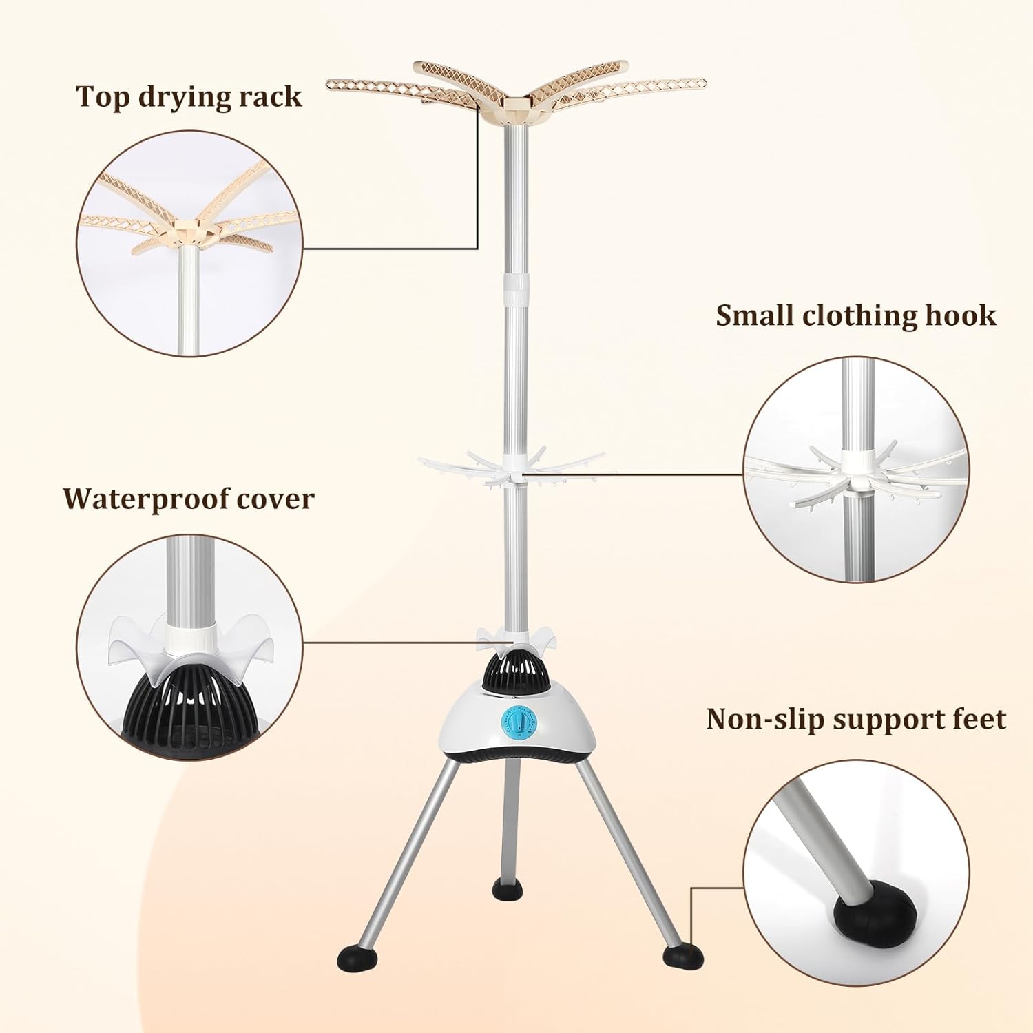 Sèche-linge électrique rond, 1000W, minuterie, séchage portable