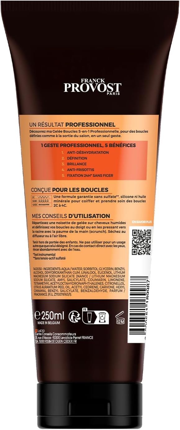 Franck Provost - Gelée Boucles 5-en-1 - 250ml - sans silicone, hydratante, définition 24h