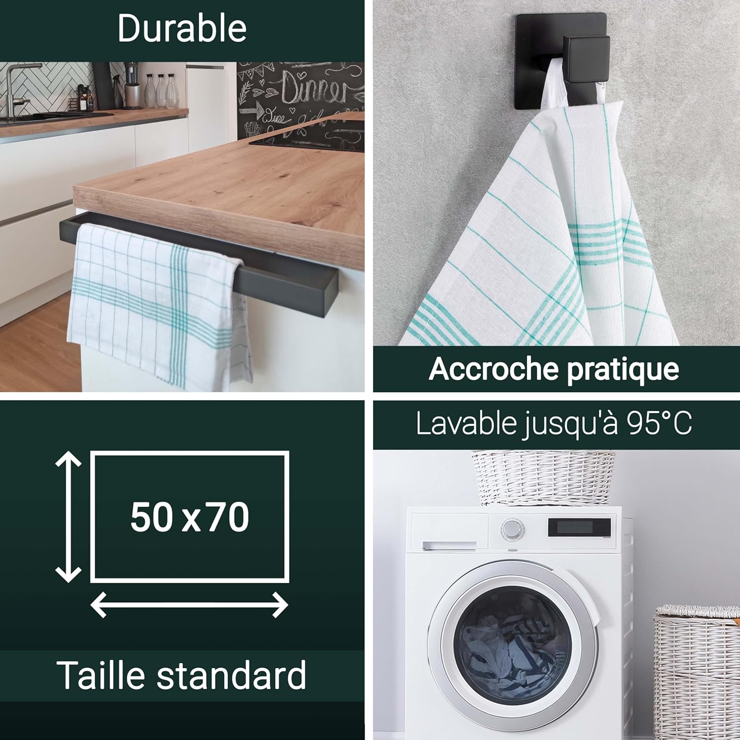 ZOLLNER - torchons 5 pièces - 50x70 cm - 100 % coton, vert