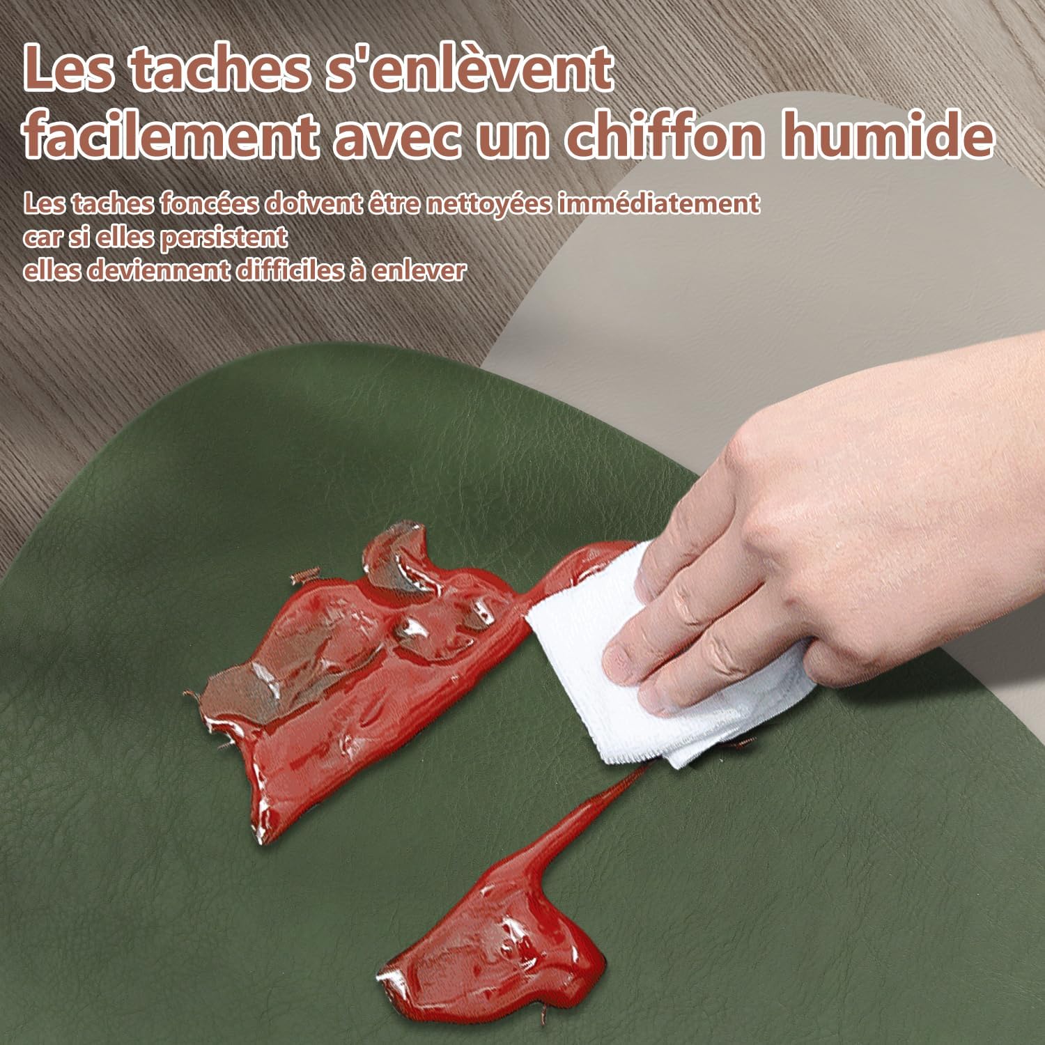 Set de table - lot 6 ovale 41x33cm - lavable, antidérapant, cuir PU, vert/gris