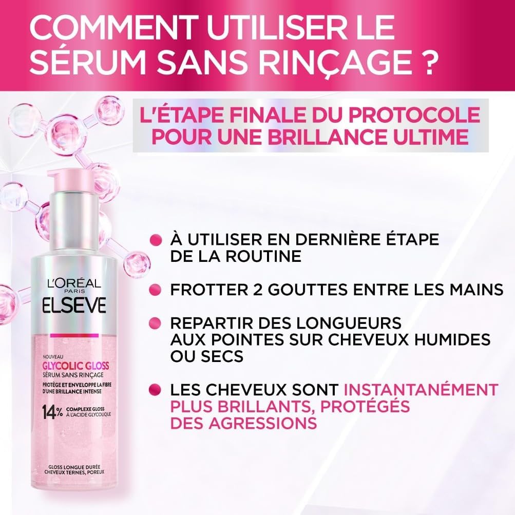 L'Oréal Paris - Elseve Glycolic Gloss - routine cheveux ternes - shampooing, soin, sérum sans sulfates, acide glycolique